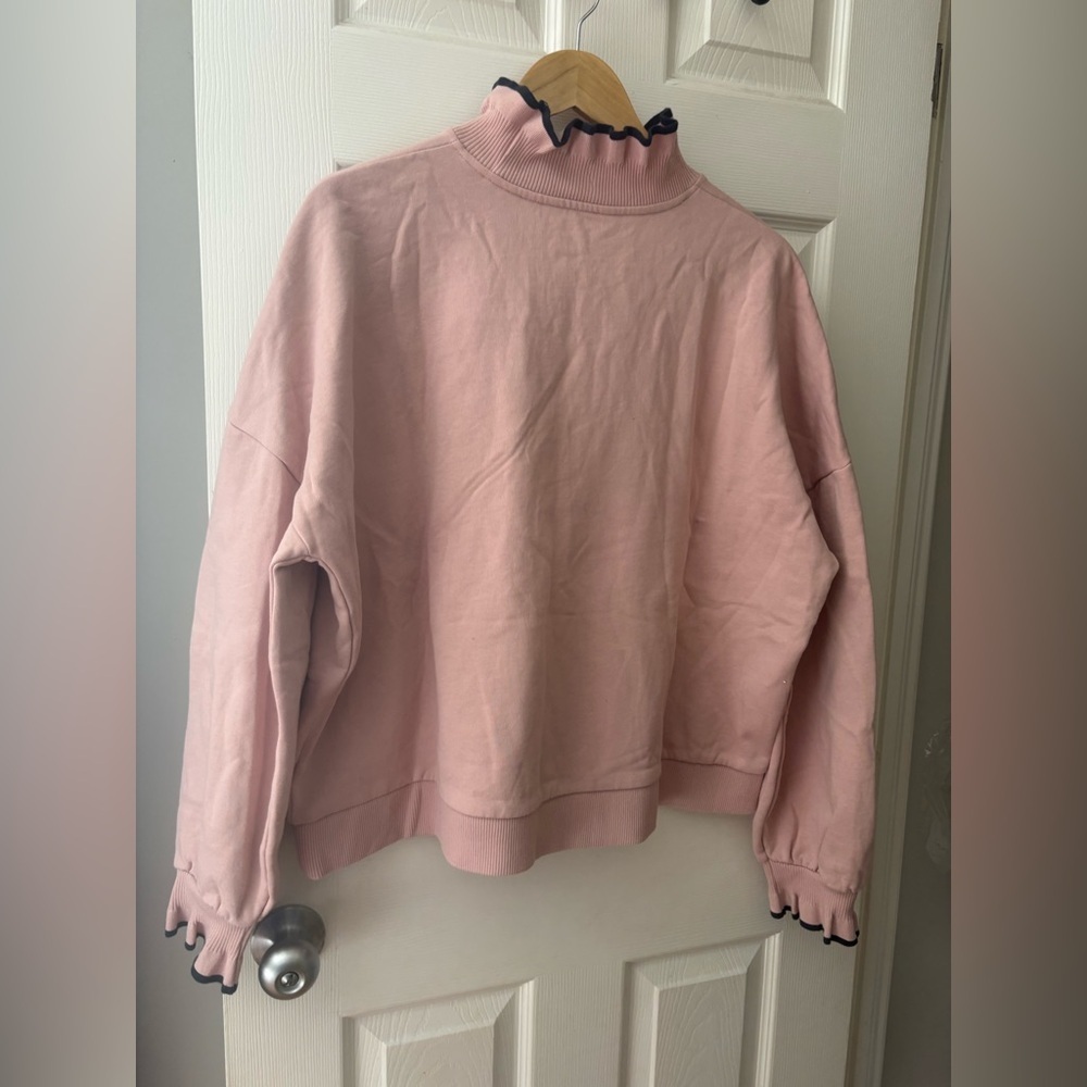 Boden high ruffle collar pink navy trim sweater size 16/18 plus size - Picture 2 of 12